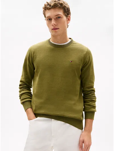 Tommy Hilfiger Solid Logo Crewneck Sweater In Uniform Olive