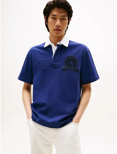 Tommy Hilfiger Classic Fit Rugby Stripe Logo Polo In Blue