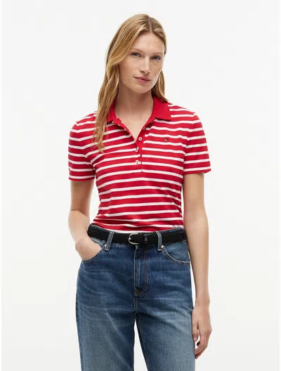 Tommy Hilfiger Classic Fit Striped Stretch Pique Polo In Red