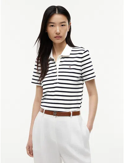 Tommy Hilfiger Classic Fit Striped Stretch Pique Polo In White