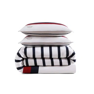 Tommy Hilfiger Classic Stripe Cotton Reversible Blue Comforter Set In Red;navy