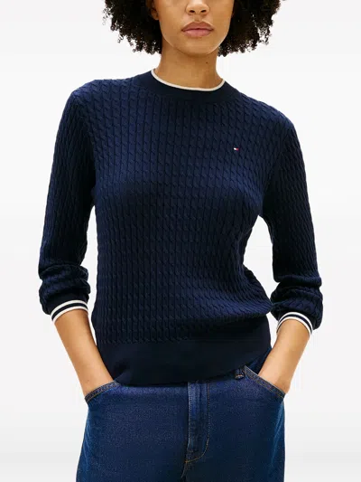 Tommy Hilfiger Fine Cable Knit Long Sleeve Sweater In Blue