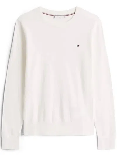 Tommy Hilfiger Jersey Crew Neck Long Sleeve Sweater In White