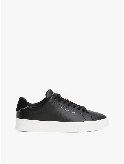Tommy Hilfiger Coated Leather Court Sneaker In Black