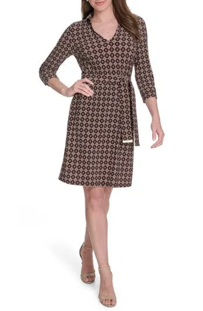 Tommy Hilfiger Collared Tie Belt Fit & Flare Dress In Brown
