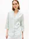 Tommy Hilfiger Collarless Linen Pullover Shirt In Blue