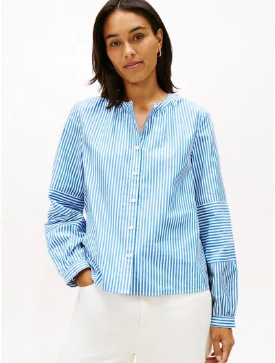 Tommy Hilfiger Collarless Poplin Shirt In Blue