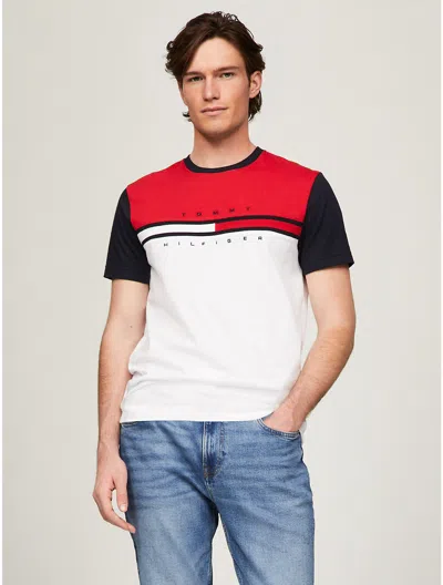 Tommy Hilfiger Colorblock Flag Stripe Logo T In Optic White Multi