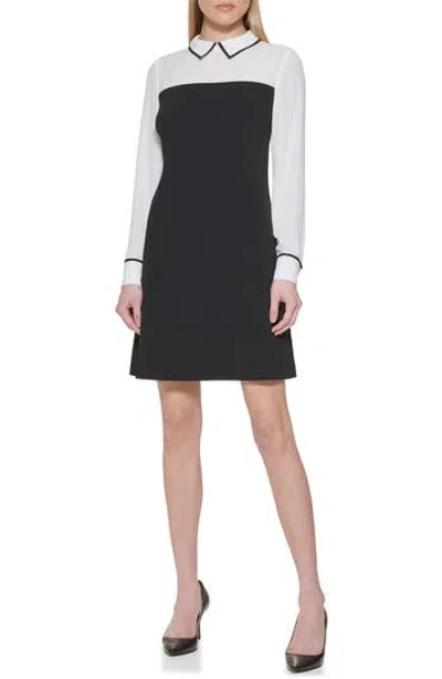 Tommy Hilfiger Petites Womens Colorblock Crepe Wear To Work Dress In Black