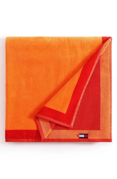 Tommy Hilfiger Colorblock Monogram Beach Towel In Orange