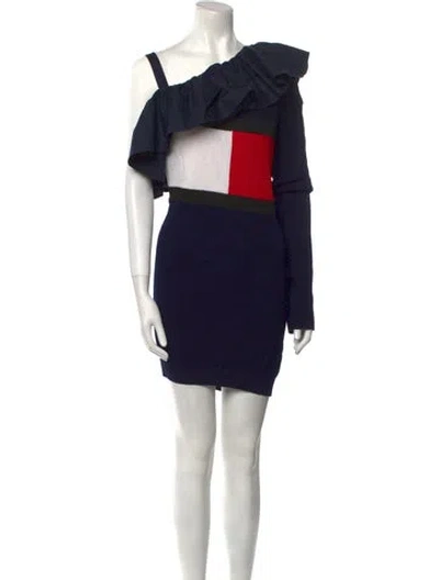 Pre-owned Tommy Hilfiger Colorblock Pattern Mini Dress W/ Tags In Blue