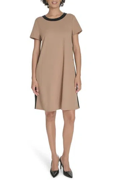 Tommy Hilfiger Colorblock Short Sleeve Pocket Trapeze Dress In Neutral