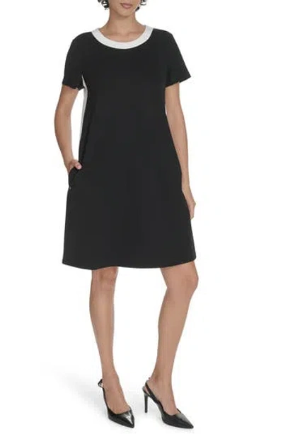 Tommy Hilfiger Colorblock Short Sleeve Pocket Trapeze Dress In Black