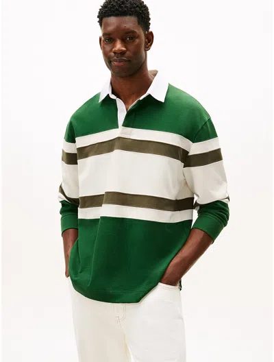 Tommy Hilfiger Colorblock Stripe Rugby Polo In Green
