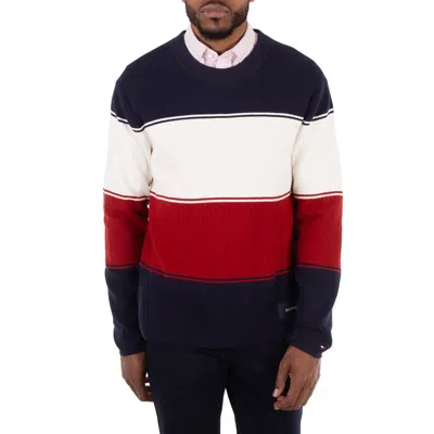 Tommy Hilfiger Colour-blocked Mixed Knit Relaxed Jumper In Red
