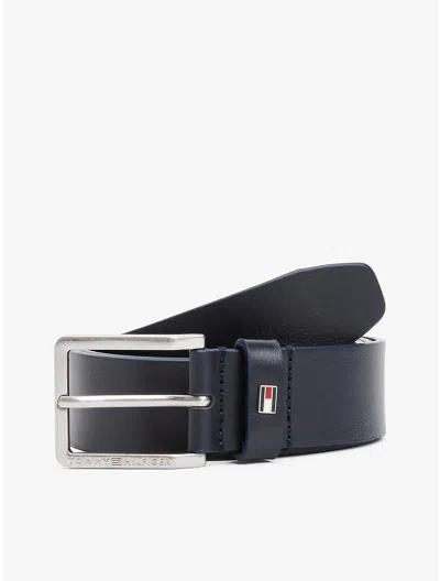 Tommy Hilfiger Contrast Buckle Leather Belt In Space Blue