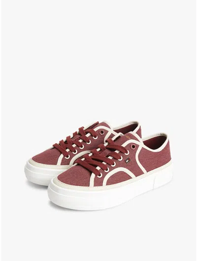 Tommy Hilfiger Contrast Canvas Platform Sneaker In Red