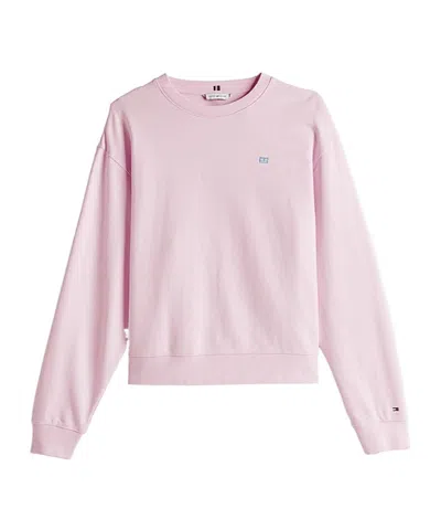 Tommy Hilfiger Contrast Hilfiger Flag Embroidery Sweatshirt In Pink