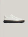 Tommy Hilfiger Contrast Midsole Leather Court Sneaker In Ecru