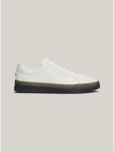 Tommy Hilfiger Contrast Midsole Leather Court Sneaker In Ecru