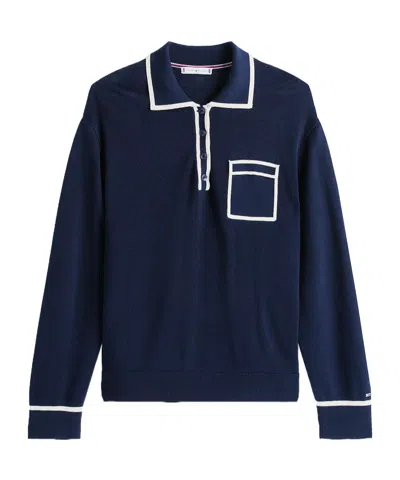 Tommy Hilfiger Contrast Polo Jumper With Silk In Late Night Navy Blue