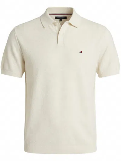 Tommy Hilfiger Crepe Logo-embroidered Polo Shirt In Neutral