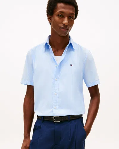Tommy Hilfiger Core Flex Poplin Solid Mens Short Sleeve Shirt In Blue