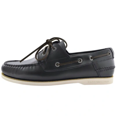 Tommy Hilfiger Core Leather Boat Shoes Navy In Black