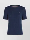 Tommy Hilfiger Cotton Cable Knit Crew Neck In Blue