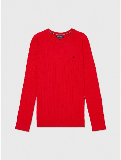 Tommy Hilfiger Cotton Cable Knit Sweater In Primary Red