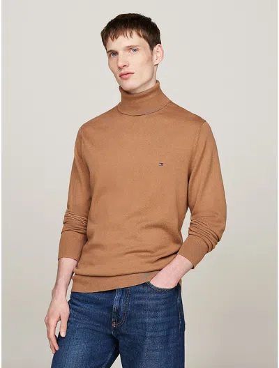 Tommy Hilfiger Cotton Cashmere Blend Turtleneck Sweater In Safari Canvas
