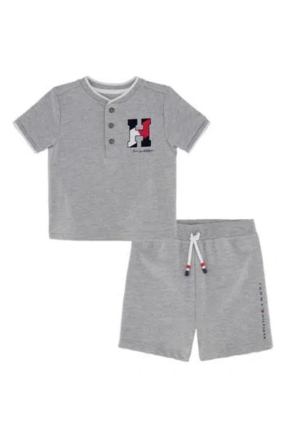Tommy Hilfiger Babies'  Cotton Henley & Shorts Set In Gray