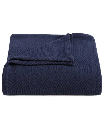 Tommy Hilfiger Cotton Pique Solid Blanket In Blue