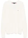 Tommy Hilfiger Crew Neck Cotton Sweater With Ribbed Cuffs In White
