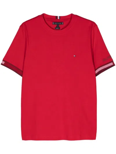 Tommy Hilfiger Logo-embroidered Cotton T-shirt In Red