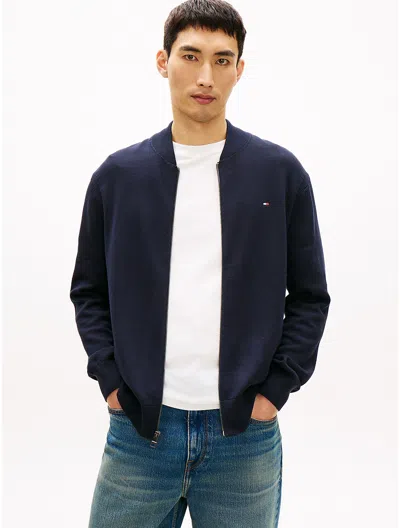 Tommy Hilfiger Cotton Zip Baseball Cardigan In Blue
