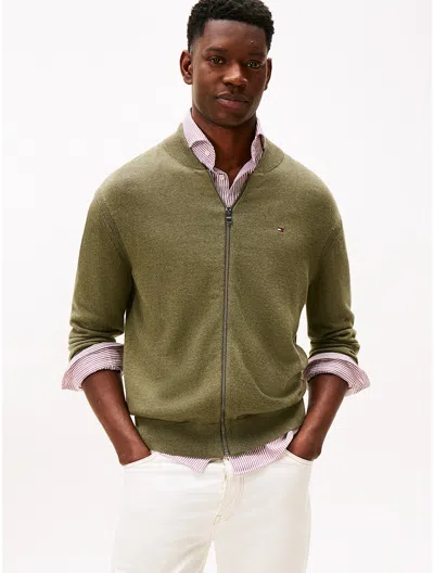 Tommy Hilfiger Cotton Zip Baseball Cardigan In Green