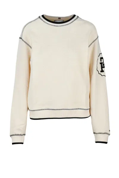 Tommy Hilfiger Cream Cotton Cropped Sweatshirt In Brown
