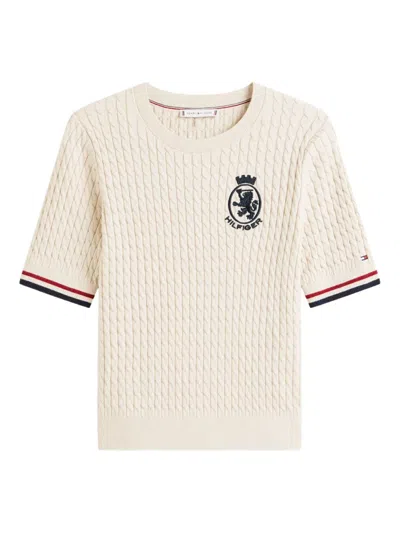 TOMMY HILFIGER CREST-EMBROIDERED CABLE-KNIT TOP