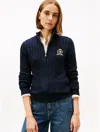 Tommy Hilfiger Crest Logo Cable Knit Zip Cardigan In Blue