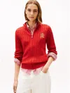 Tommy Hilfiger Crest Logo Cable Knit Zip Cardigan In Red