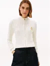 Tommy Hilfiger Crest Logo Cable Knit Zip Cardigan In White