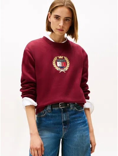 Tommy Hilfiger Crest Logo Fleece Sweatshirt In Brown