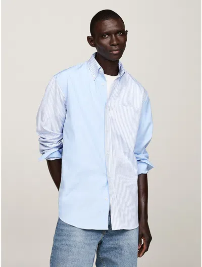Tommy Hilfiger Crest Logo Ithaca Stripe Panel Shirt In Vessel Blue