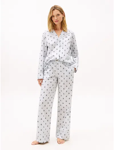 Tommy Hilfiger Crest Logo Pinstripe Poplin Sleep Pant In White