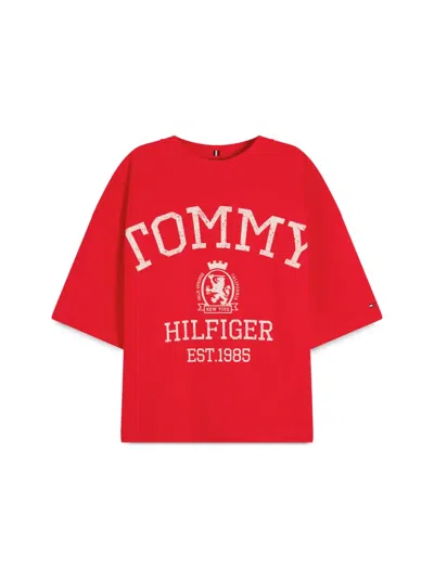 Tommy Hilfiger Crest Logo-print Drop-shoulder T-shirt In Red