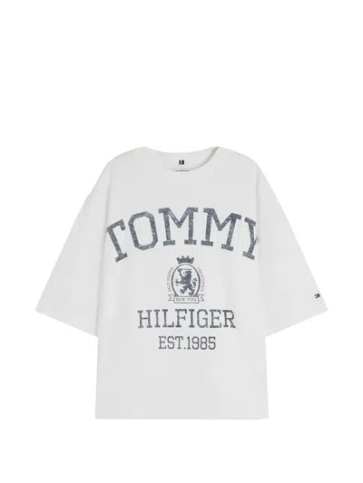 Tommy Hilfiger Crest Logo-print Drop-shoulder T-shirt In White