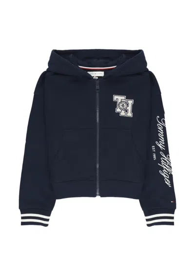 Tommy Hilfiger Kids' Crest Terry Logo-embroidered Zip-up Hoodie In Blue