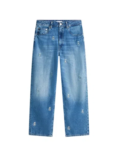 Tommy Hilfiger Crest-embroidered Mid-rise Barrel-leg Denim Jeans In Blue
