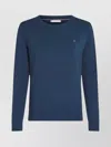 Tommy Hilfiger Crew Neck Cotton Pullover With Flag Embroidery In Blue